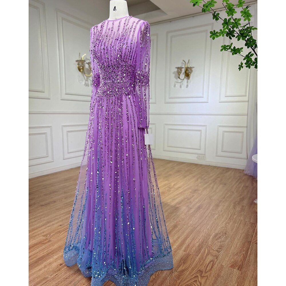 Serene Hill Muslim A Line Beaded Luxury Arabic Evening Dresses Gowns 2025 For Women Wedding Party LA71907 - SERENE HILL