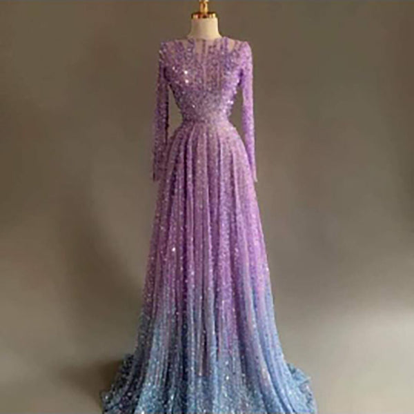 Serene Hill Muslim A Line Beaded Luxury Arabic Evening Dresses Gowns 2025 For Women Wedding Party LA71907