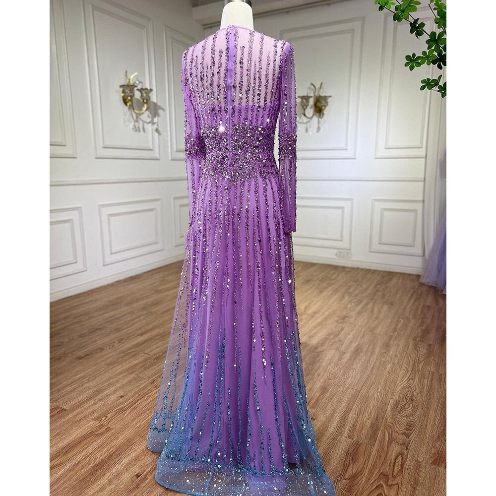 Serene Hill Muslim A Line Beaded Luxury Arabic Evening Dresses Gowns 2025 For Women Wedding Party LA71907 - SERENE HILL