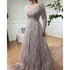 Serene Hill Muslim Beige A Line Beaded Feathers Luxury Dubai Long Evening Dresses Gowns 2025 For Women Wedding Party LA72172 - SERENE HILL