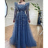 Serene Hill Muslim Blue A Line Evening Dresses Luxury Beaded Formal Gowns 2025 For Women Party LA71762A - SERENE HILL