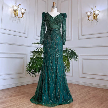 Luxury Blue Arabic Mermaid Beaded Evening Dress LA71931 - SERENE HILL