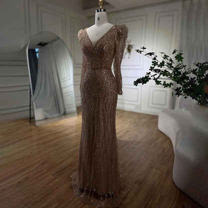 Luxury Blue Arabic Mermaid Beaded Evening Dress LA71931 - SERENE HILL