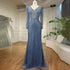 Luxury Blue Arabic Mermaid Beaded Evening Dress LA71931 - SERENE HILL