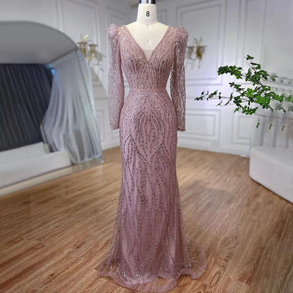 Luxury Blue Arabic Mermaid Beaded Evening Dress LA71931 - SERENE HILL