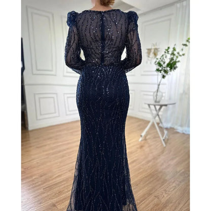 Luxury Blue Arabic Mermaid Beaded Evening Dress LA71931 - SERENE HILL