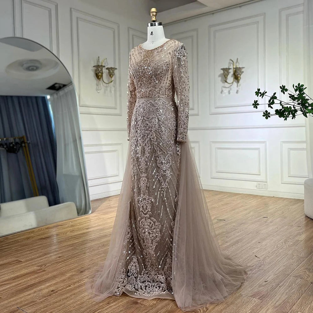 On Sale no return no refund Serene Hill Muslim Caramel Mermaid Evening Dresses Gowns 2025 Overskirt Luxury Beaded Elegant For Woman Party LA71558 - SERENE HILL