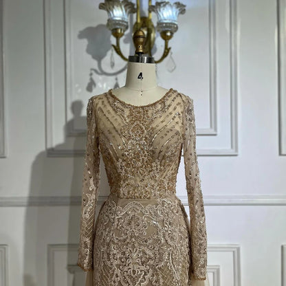 On Sale no return no refund Serene Hill Muslim Caramel Mermaid Evening Dresses Gowns 2025 Overskirt Luxury Beaded Elegant For Woman Party LA71558 - SERENE HILL