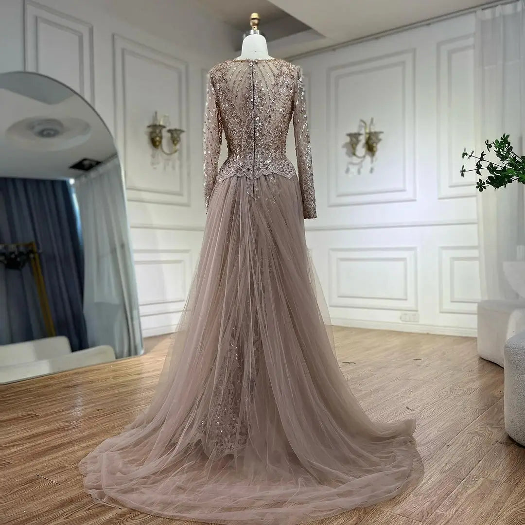 On Sale no return no refund Serene Hill Muslim Caramel Mermaid Evening Dresses Gowns 2025 Overskirt Luxury Beaded Elegant For Woman Party LA71558 - SERENE HILL