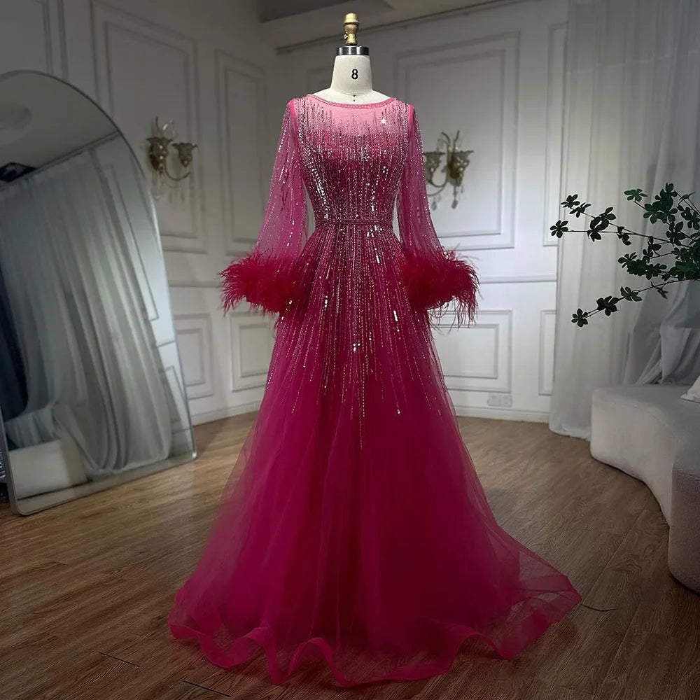 Luxury Feathers Black Dubai Evening Dresses LA72248 - SERENE HILL