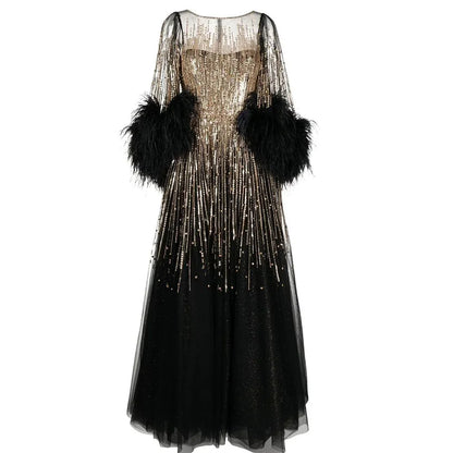 Luxury Feathers Black Dubai Evening Dresses LA72248 - SERENE HILL