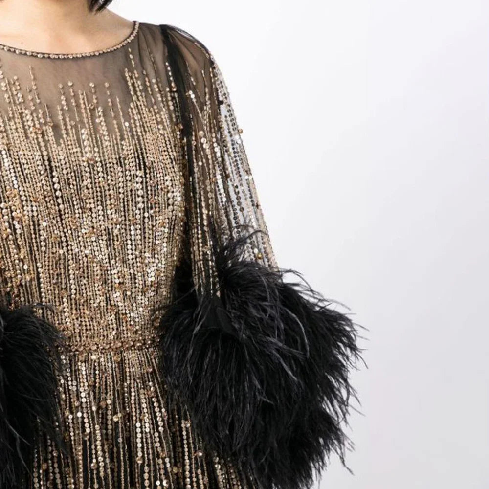 Luxury Feathers Black Dubai Evening Dresses LA72248 - SERENE HILL