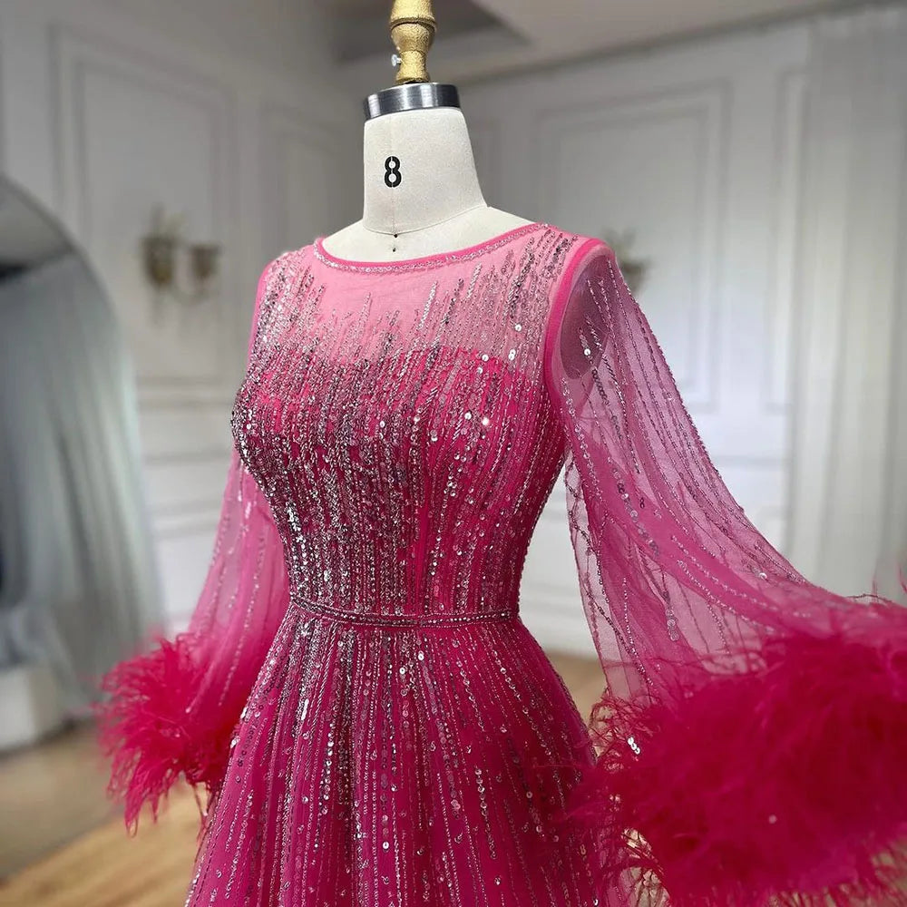 Luxury Feathers Black Dubai Evening Dresses LA72248 - SERENE HILL