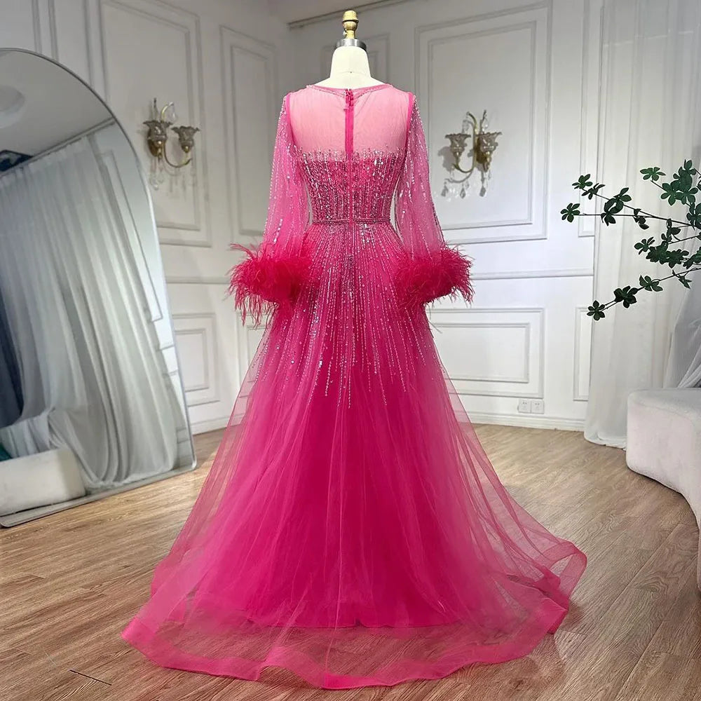 Luxury Feathers Black Dubai Evening Dresses LA72248 - SERENE HILL