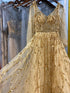 Serene Hill Muslim Gold Luxury A-Line Evening Dreses Gowns 2025 Puff Sleeves Beaded Sexy Formal Woman Party LA71049 - SERENE HILL