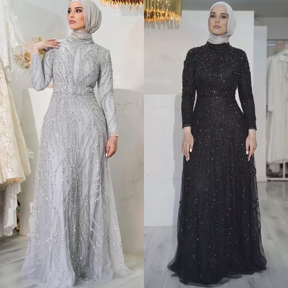 On Sale no return no refund Serene Hill Muslim Gold Mermaid Elegant Luxury Evening Dresses Gowns High Neck Beaded 2025 For Women Party LA71682 - SERENE HILL
