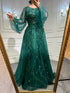 Serene Hill Muslim Green A-Line Luxury Evening Dreses Gowns 2025 O-Neck Puff Sleeves Beaded Sexy Formal Woman Party LA71049A - SERENE HILL
