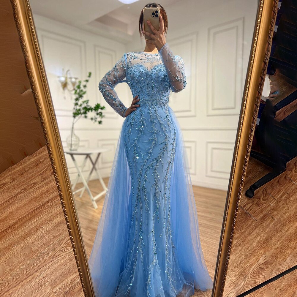 Serene Hill Muslim Green Elegant Mermaid Lace Beaded Luxury Long Evening Dresses Gowns For Women Wedding Party 2025 LA71653L - SERENE HILL