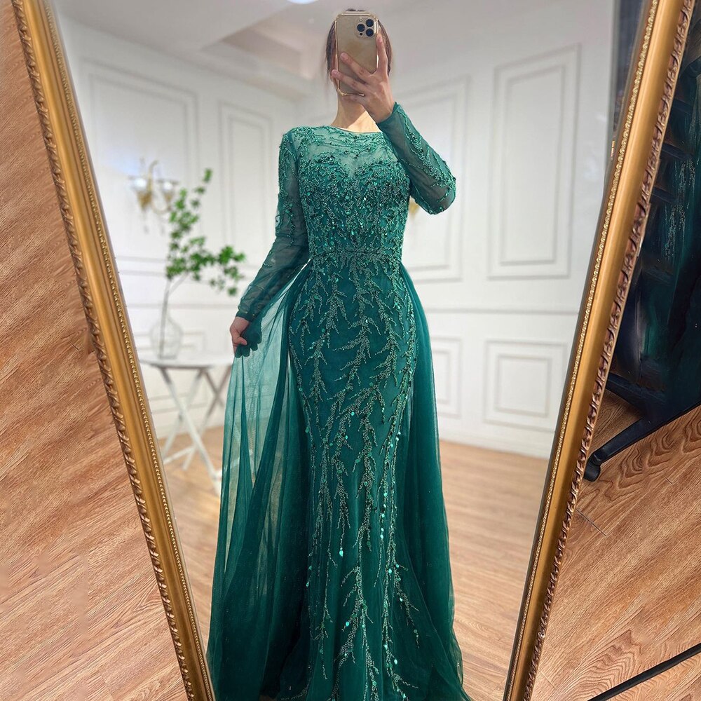 Serene Hill Muslim Green Elegant Mermaid Lace Beaded Luxury Long Evening Dresses Gowns For Women Wedding Party 2025 LA71653L - SERENE HILL