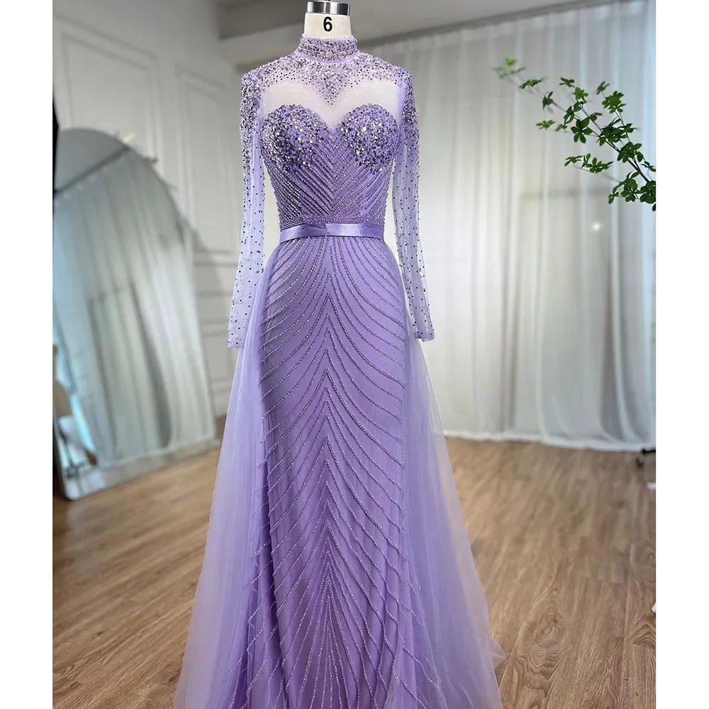 Serene Hill Muslim Green Elegant Mermaid Luxury Lace Beaded Arabic Evening Dresses Gowns For Women Wedding Party 2025 LA71913 - SERENE HILL