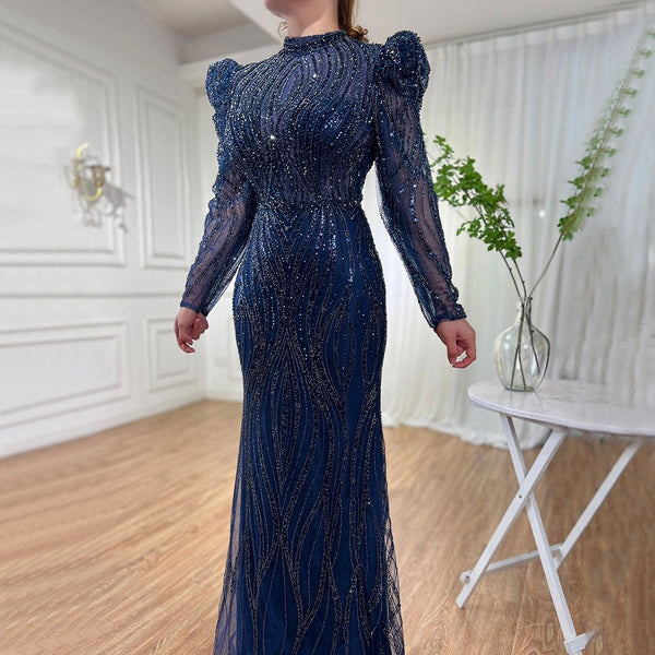 Serene Hill Muslim Green Mermaid Elegant Luxury Beaded Arabic Long Evening Dresses Gowns For Women Wedding Party 2025 LA72134