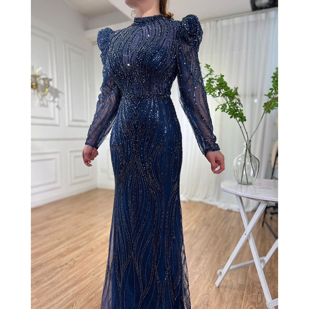 Serene Hill Muslim Green Mermaid Elegant Luxury Beaded Arabic Long Evening Dresses Gowns For Women Wedding Party 2025 LA72134 - SERENE HILL