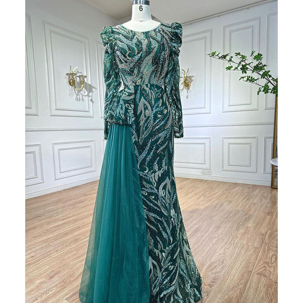 Serene Hill Muslim Green Mermaid Elegant With Oversk Sexy Lace Beaded Luxury Evening Dresses Gowns For Women Party 2025 LA72123