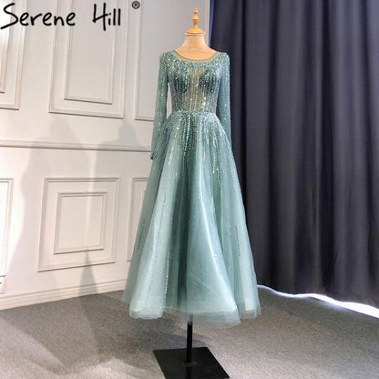 Serene Hill Muslim Luxury Beaded Caramel A-Line Midi Ankle-Length Evening Dresses Gowns 2025 Formal Woman Wedding Party LA71111 - SERENE HILL