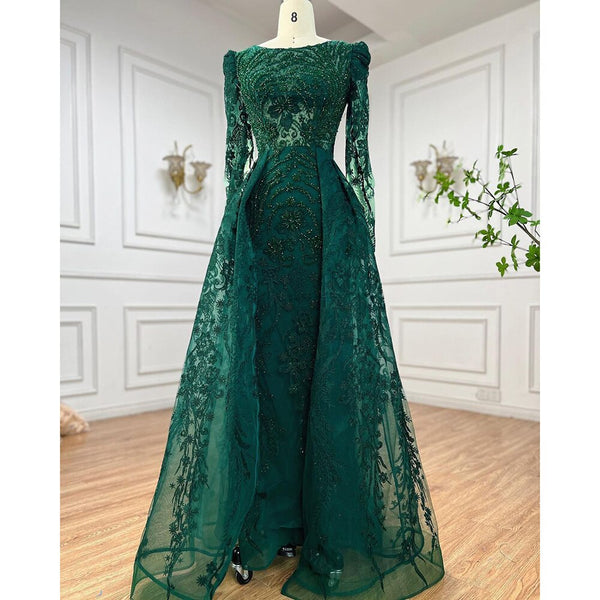 Serene Hill Muslim Luxury Green Mermaid Evening Dress with Overskirt  Arabic  For Women Wedding Party 2025 LA71610A