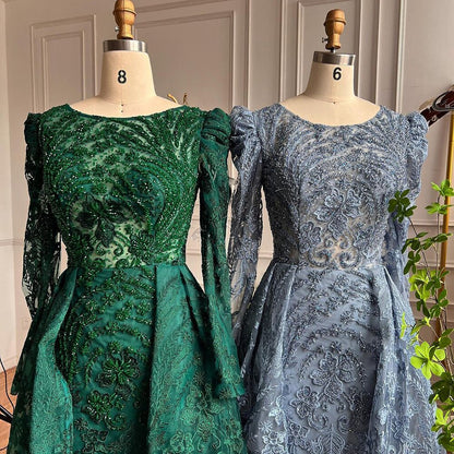Luxury Green Muslim Arabic Mermaid Evening Dress with Overskirt LA71610A - SERENE HILL