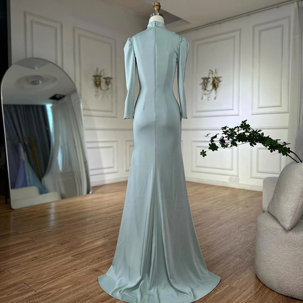 Serene Hill Muslim Mint Mermaid Beaded Satin Evening Dress Gown with Mint / 2