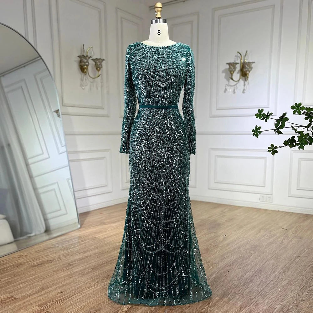 Luxury Nude Mermaid Evening Dress with Cape Dubai Arabic Style LA72032M - SERENE HILL