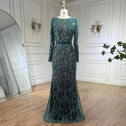 Luxury Nude Mermaid Evening Dress with Cape Dubai Arabic Style LA72032M - SERENE HILL