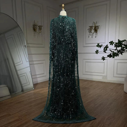 Luxury Nude Mermaid Evening Dress with Cape Dubai Arabic Style LA72032M - SERENE HILL