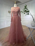Muslim Pink A-Line Beaded Modest Evening Dress Plus Size LA71803C - SERENE HILL