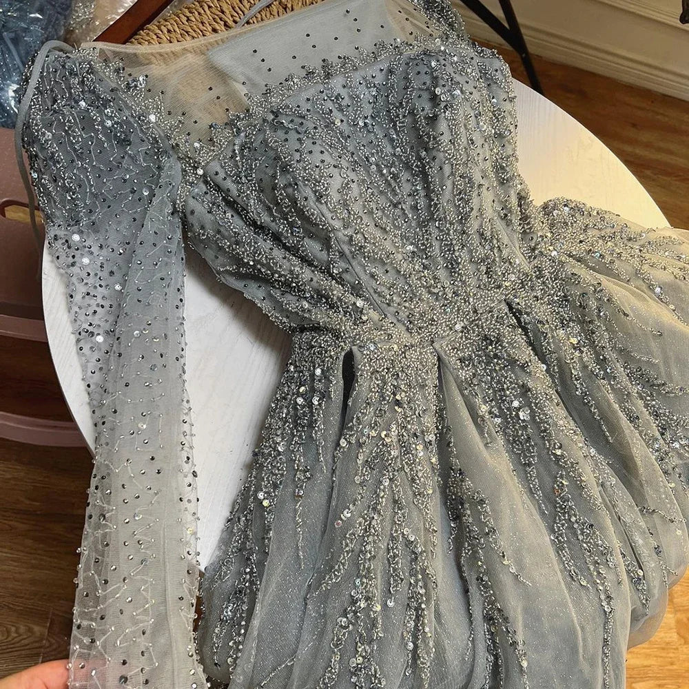 Luxury Dusty Pink Long Sleeves A-Line Evening Dress LA71915 - SERENE HILL