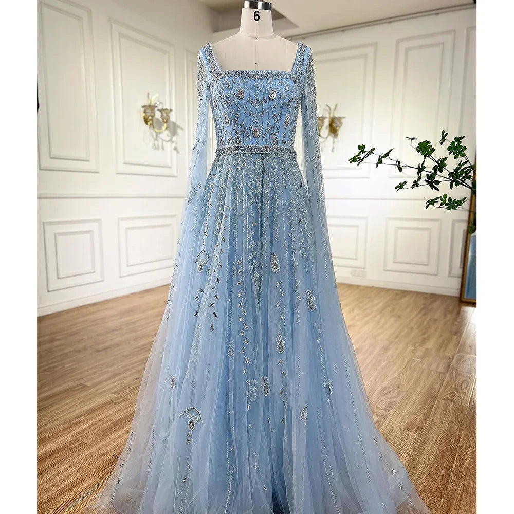 Luxury Designer Pink Dubai Evening Dress With Cape LA71803A - SERENE HILL