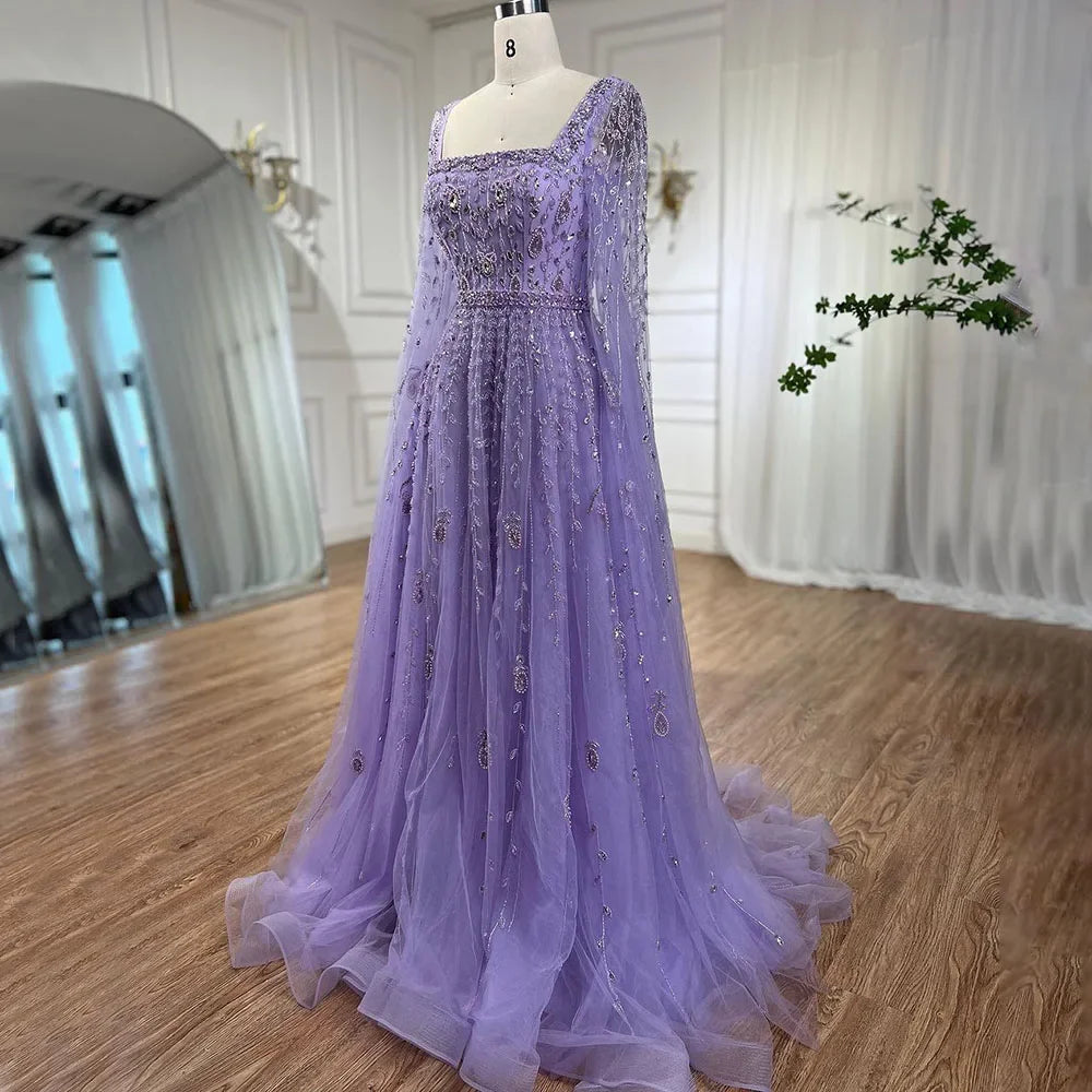 Luxury Designer Pink Dubai Evening Dress With Cape LA71803A - SERENE HILL