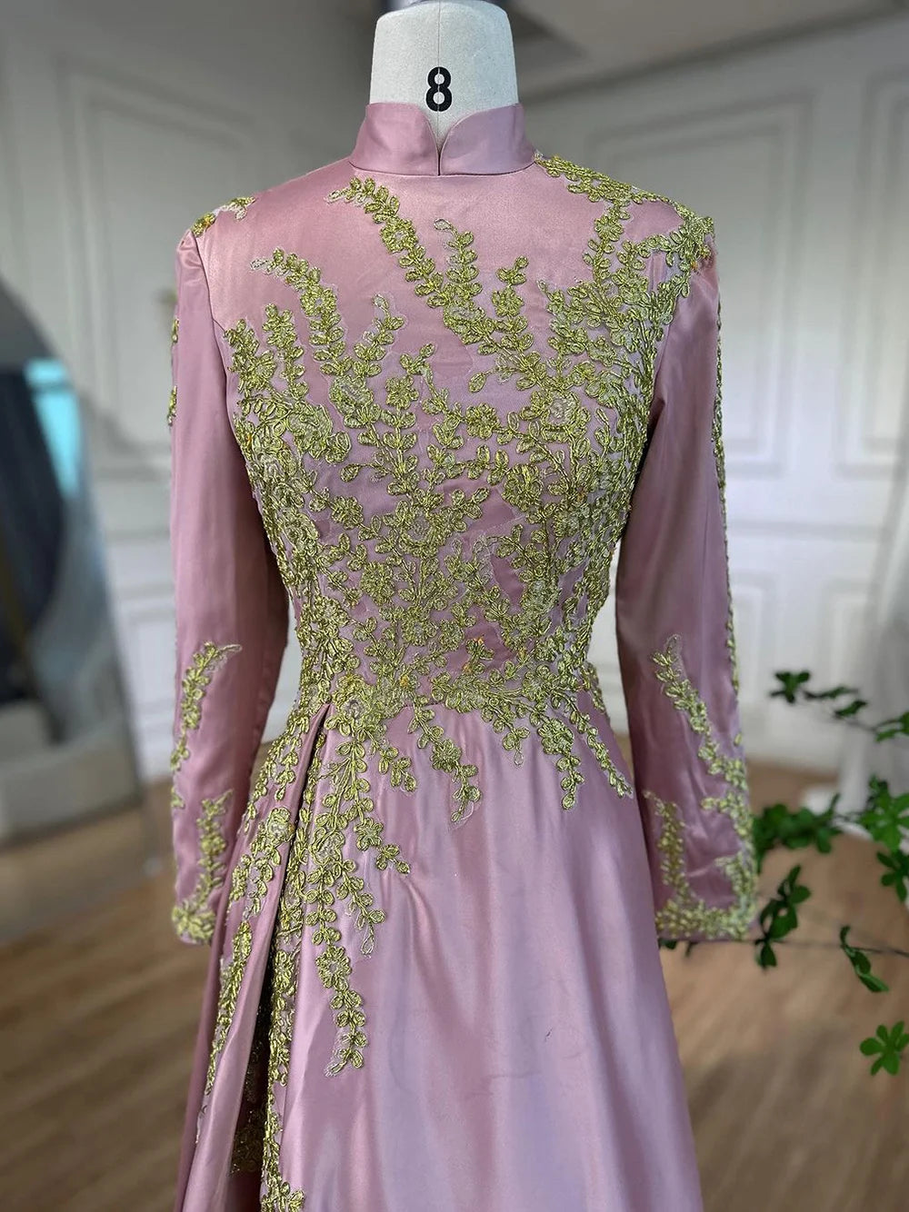 Serene Hill Muslim Pink Mermaid Embroidery Satin Elegant Evening Dresses Gowns 2025 For Women Wedding Party LA72218 - SERENE HILL