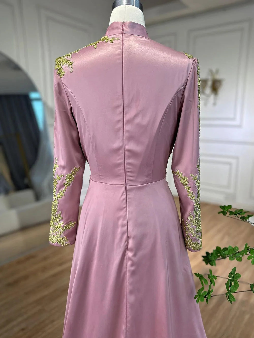 Serene Hill Muslim Pink Mermaid Embroidery Satin Elegant Evening Dresses Gowns 2025 For Women Wedding Party LA72218 - SERENE HILL
