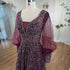 Serene Hill Muslim Purple A Line Elegant Puff Sleeves Evening Dresses Gowns Luxury Beaded 2025 For Women Wedding Party LA72145 - SERENE HILL
