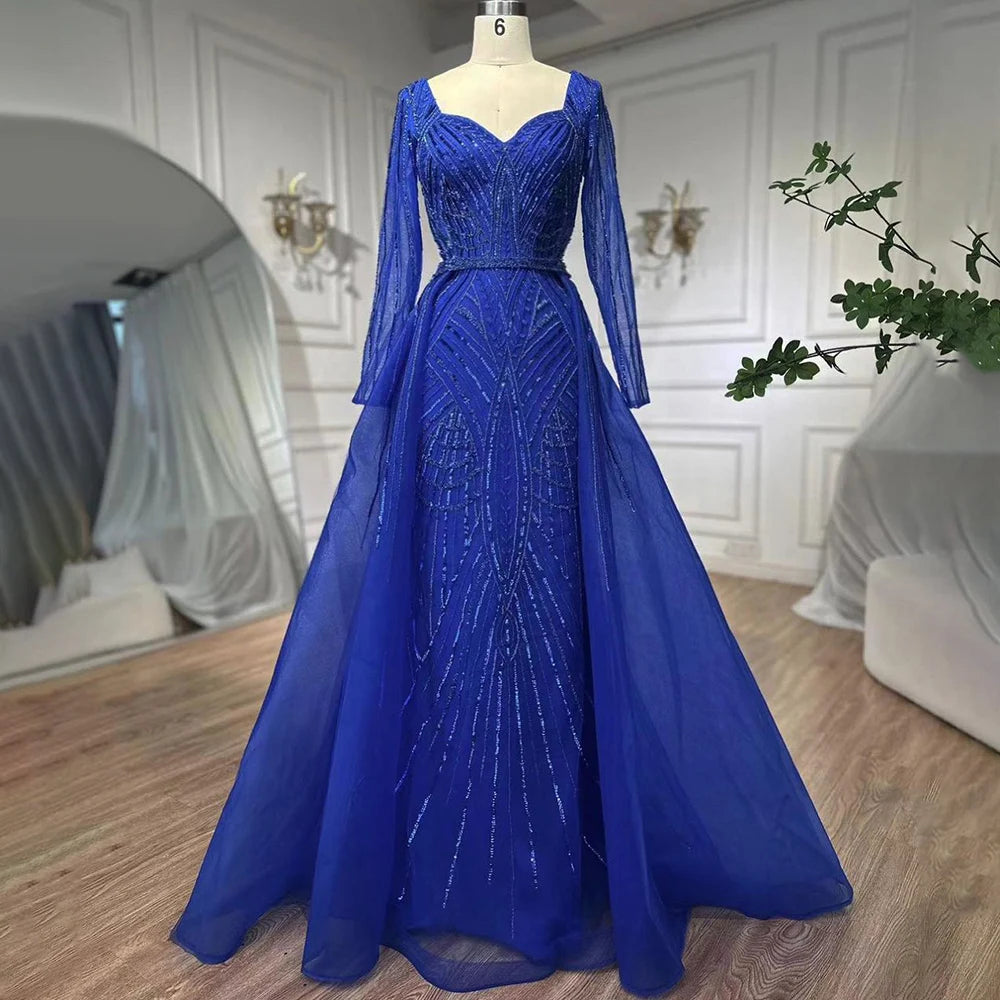 Serene Hill Muslim Royal Blue A Line Sweetheart Beaded Luxury Dubai Evening Dresses Gowns For Women Wedding Party 2025 LA72221 - SERENE HILL