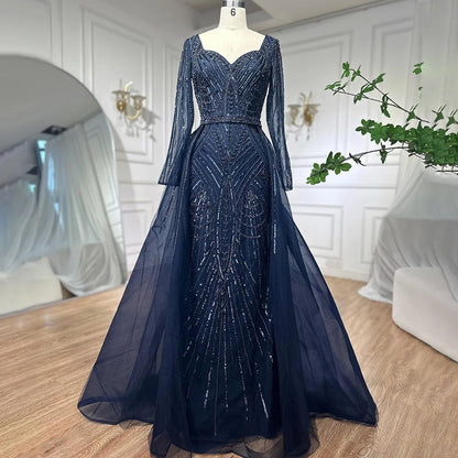 Serene Hill Muslim Royal Blue A Line Sweetheart Beaded Luxury Dubai Evening Dresses Gowns For Women Wedding Party 2025 LA72221 - SERENE HILL