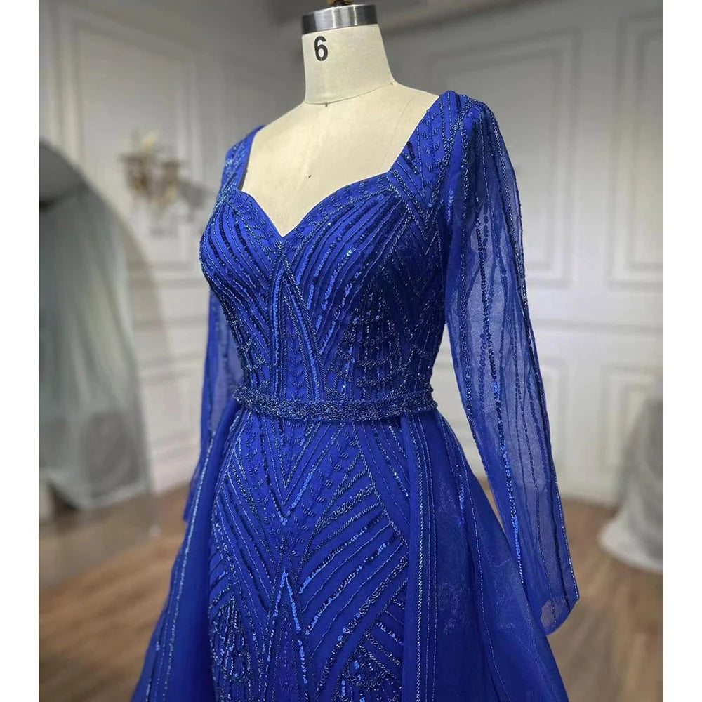Serene Hill Muslim Royal Blue A Line Sweetheart Beaded Luxury Dubai Evening Dresses Gowns For Women Wedding Party 2025 LA72221 - SERENE HILL