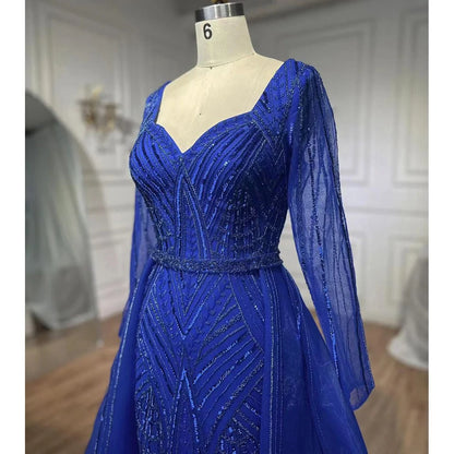 Serene Hill Muslim Royal Blue A Line Sweetheart Beaded Luxury Dubai Evening Dresses Gowns For Women Wedding Party 2025 LA72221 - SERENE HILL