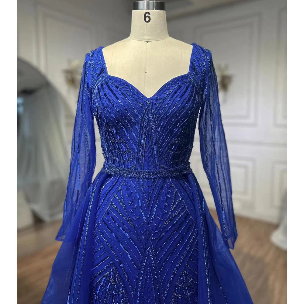 Serene Hill Muslim Royal Blue A Line Sweetheart Beaded Luxury Dubai Evening Dresses Gowns For Women Wedding Party 2025 LA72221 - SERENE HILL