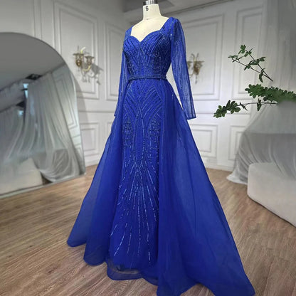 Serene Hill Muslim Royal Blue A Line Sweetheart Beaded Luxury Dubai Evening Dresses Gowns For Women Wedding Party 2025 LA72221 - SERENE HILL