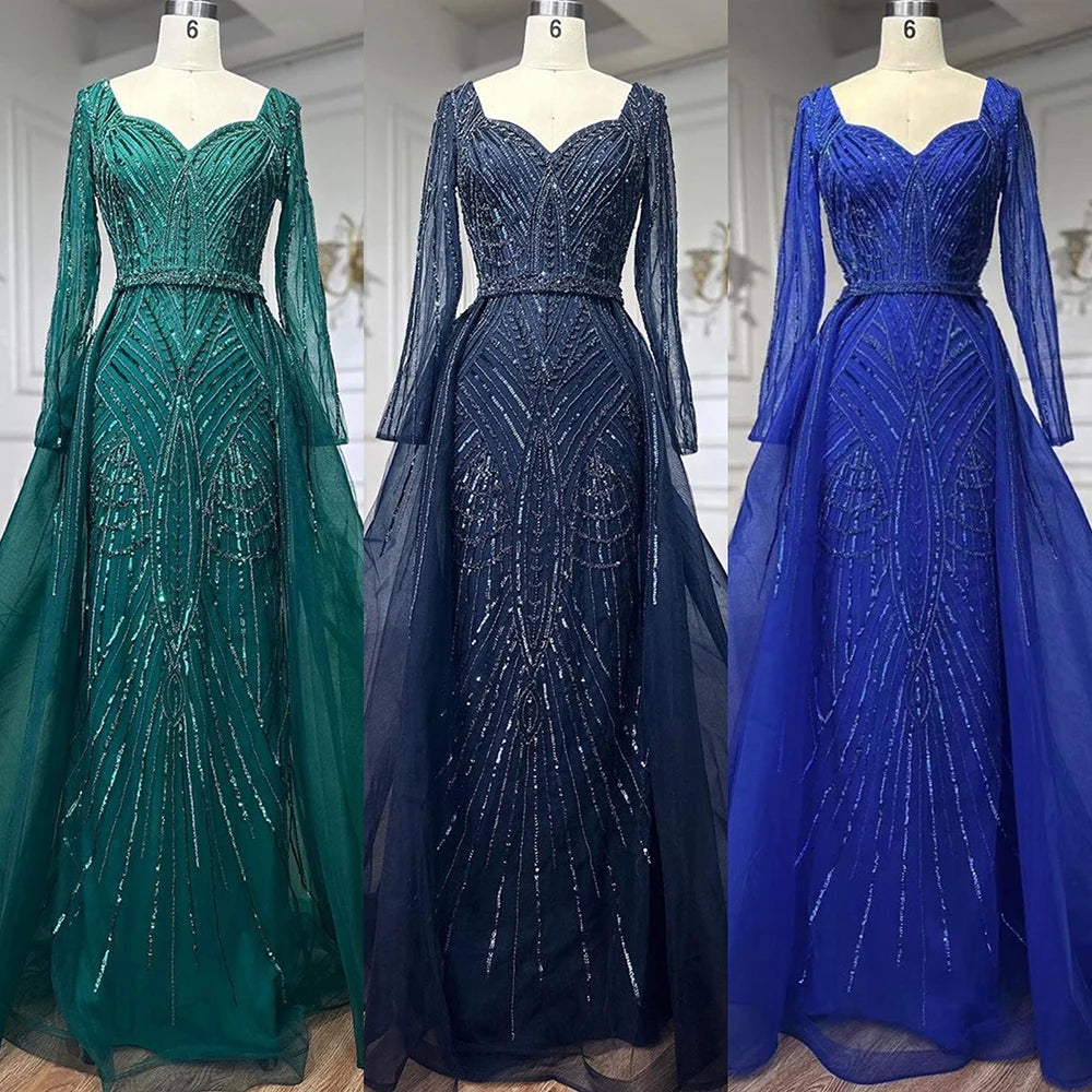 Serene Hill Muslim Royal Blue A Line Sweetheart Beaded Luxury Dubai Evening Dresses Gowns For Women Wedding Party 2025 LA72221 - SERENE HILL