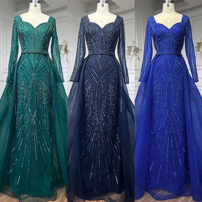 Serene Hill Muslim Royal Blue A Line Sweetheart Beaded Luxury Dubai Evening Dresses Gowns For Women Wedding Party 2025 LA72221 - SERENE HILL