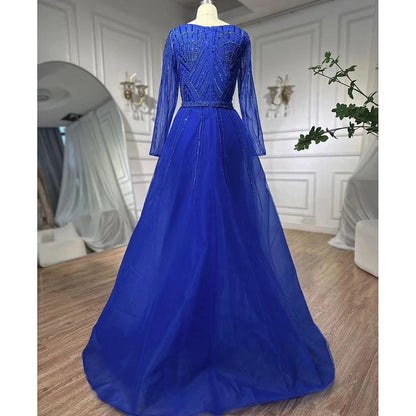 Serene Hill Muslim Royal Blue A Line Sweetheart Beaded Luxury Dubai Evening Dresses Gowns For Women Wedding Party 2025 LA72221 - SERENE HILL